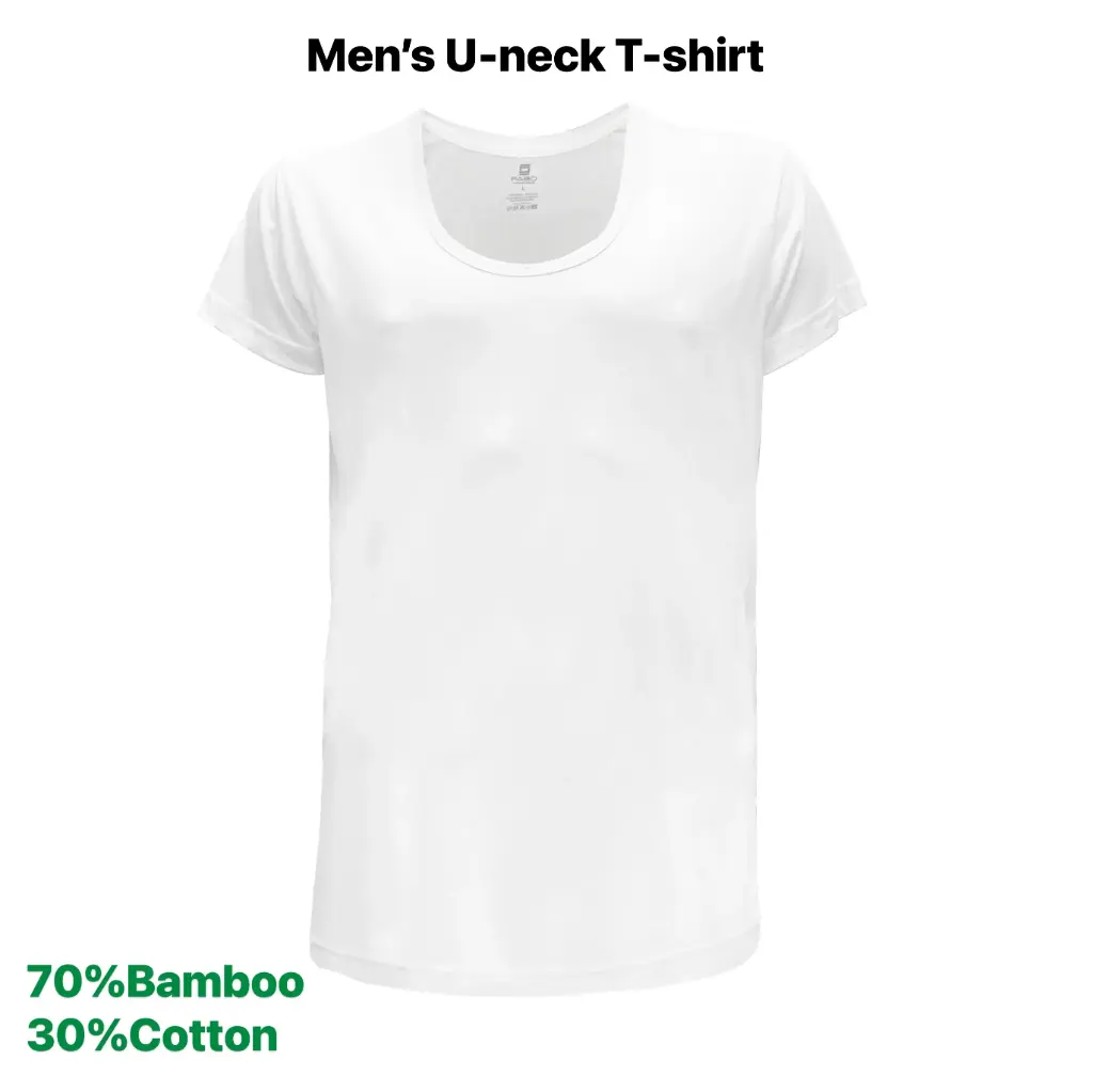 Inner White U-neck T-shirt (Bamboo 70%, Cotton 30%) M+L+XL+XXL, (160 gsm)