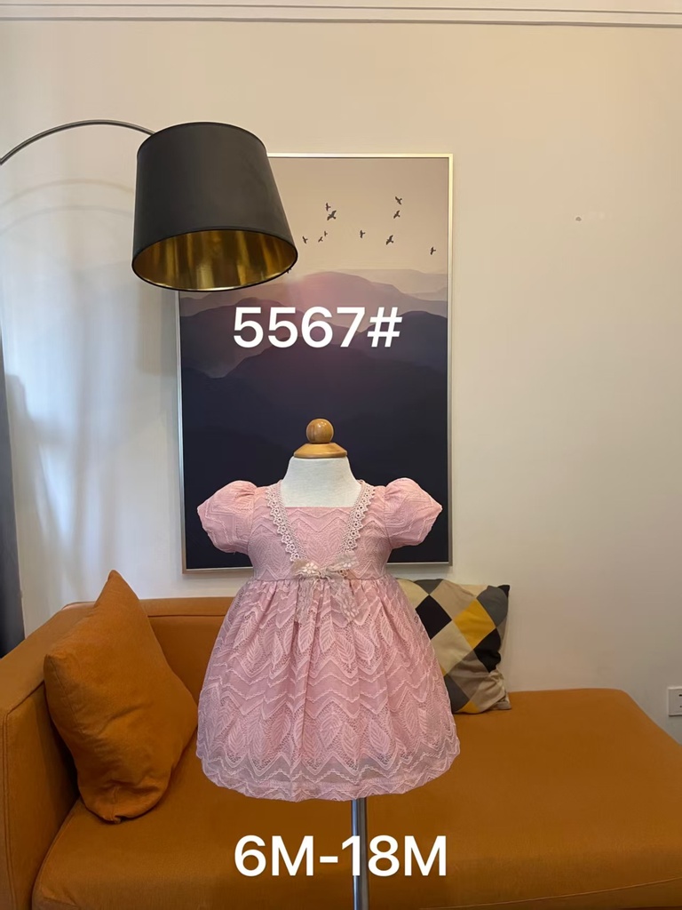 Baby girl Dress - 6,9,12,18 Months - 5567 - Pink - Cotton 65%, 35% Polyster