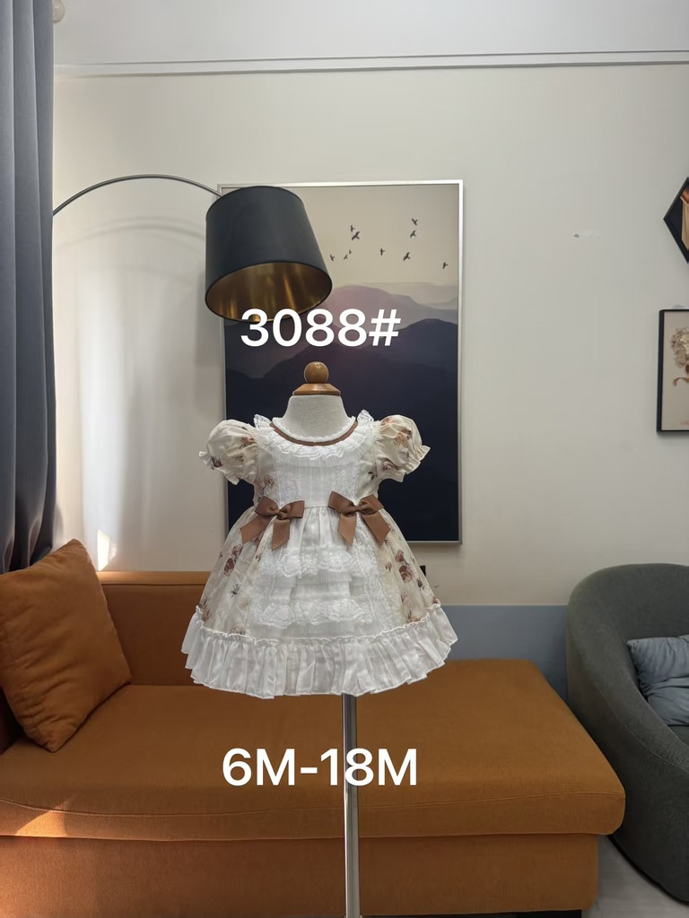 Baby girl Dress - 6,9,12,18 Months - 3088 - Brown - Cotton 65%, 35% Polyster