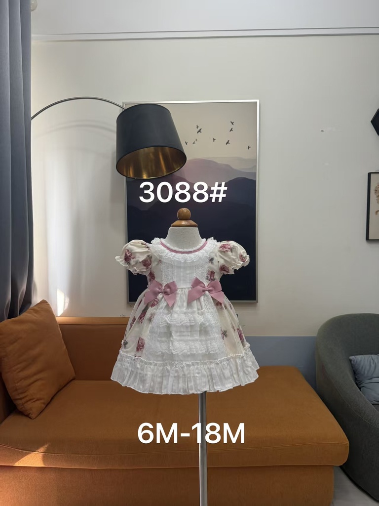 Baby girl Dress - 6,9,12,18 Months - 3088 - Pink - Cotton 65%, 35% Polyster