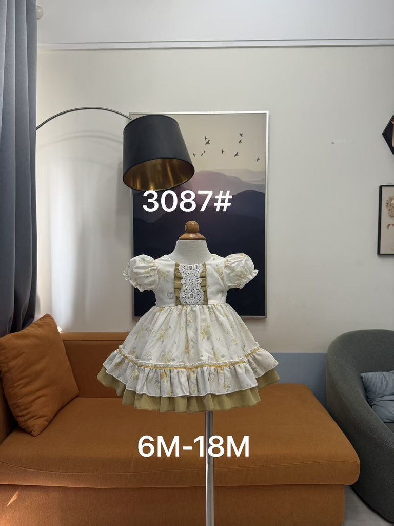 Baby girl Dress - 6,9,12,18 Months - 3087 - Yeelow - Cotton 65%, 35% Polyster